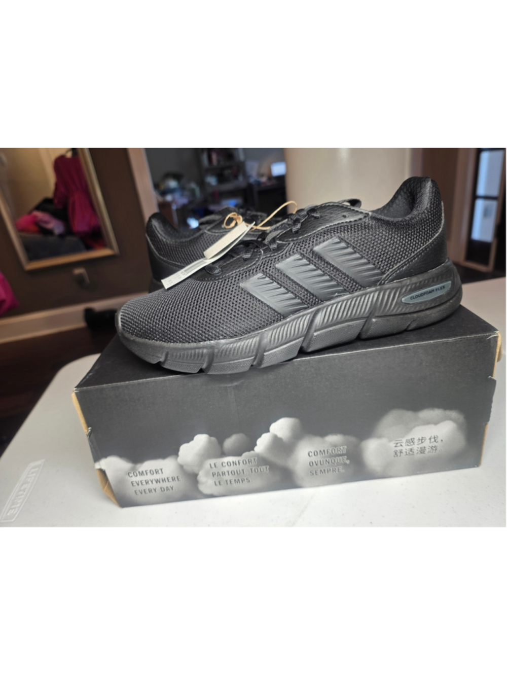 NWT Adidas Cloudfoam Flex Lace Wide Black Sneakers Women's US 7 Arch Rise